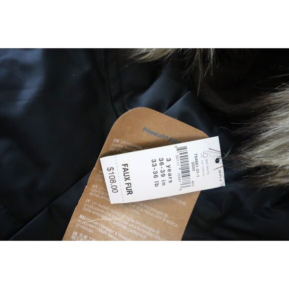 Gap Baby 764661 Toddler Sz 3Y Black Faux Fur Trim Hooded Parka Jacket - Picture 3 of 10